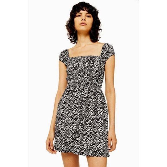 Topshop Spotted Animal Print Black/Tan Dress - Picture 1 of 3